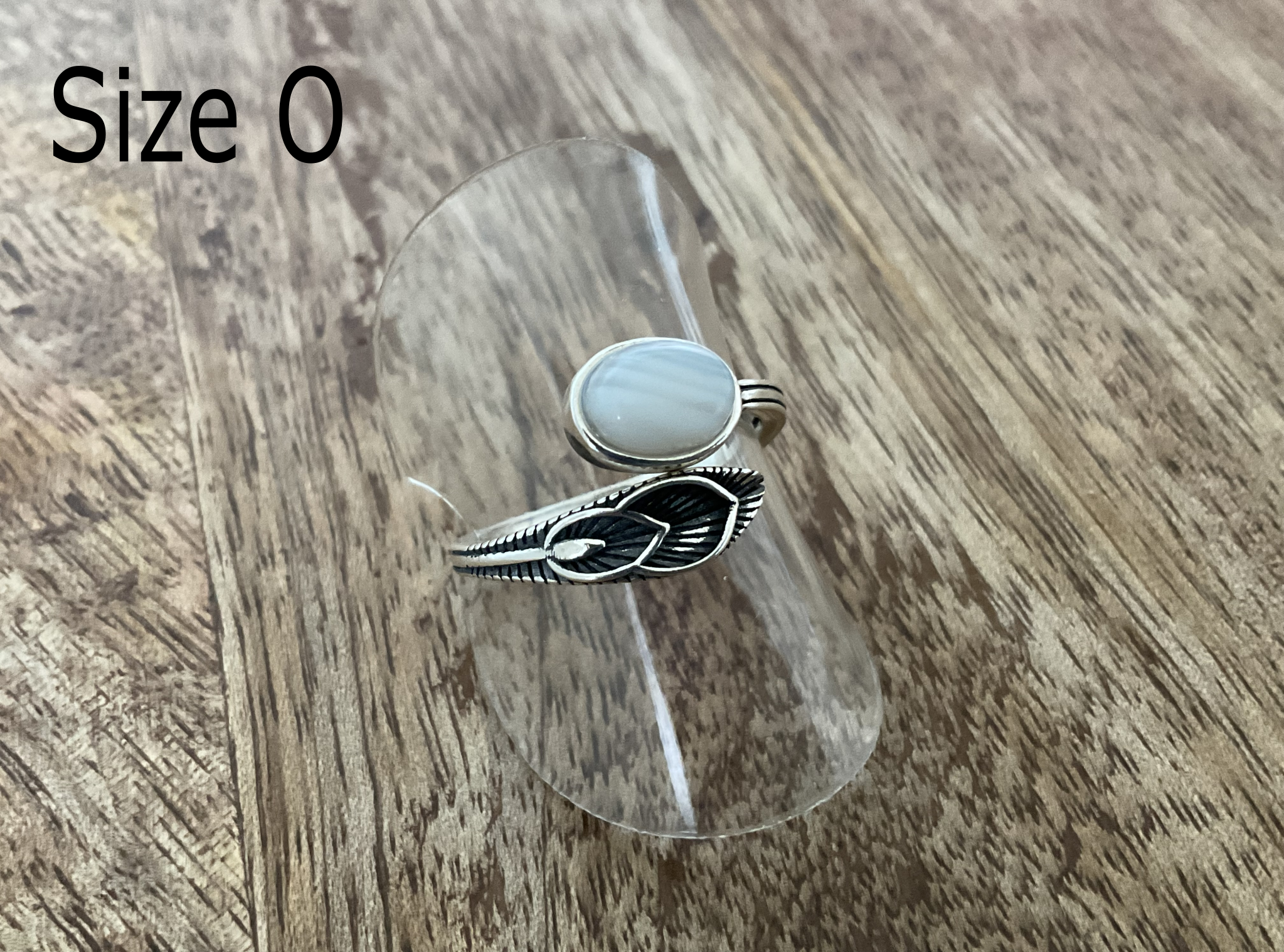 Feather Stone Set Ring- White Striped Agate - Size O